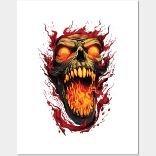 Skull Spitting Fire Posters and Art